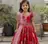 Red digital print gown with embroidered sequins