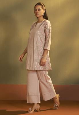 Brown pure cotton embroidered co-ord set for women 2