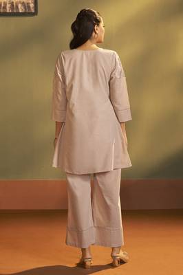 Brown pure cotton embroidered co-ord set for women 3