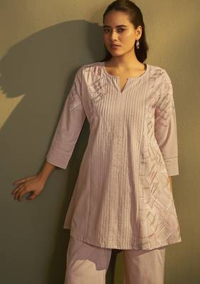 Brown pure cotton embroidered co-ord set for women 4