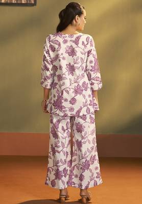 Women   s cream cotton blend printed co-ord set 3