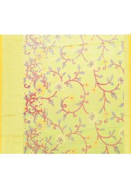 Women's olive embellished cotton blend printed saree 5