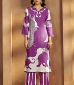 Purple viscose rayon printed straight co-ord set