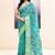 Women's turquoise embellished cotton blend printed saree
