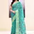 Women's turquoise embellished cotton blend printed saree