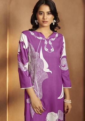Purple viscose rayon printed straight co-ord set 3
