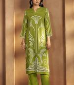 Green viscose rayon printed straight co-ord set