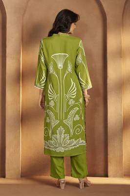Green viscose rayon printed straight co-ord set 2