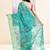 Women's turquoise embellished cotton blend printed saree