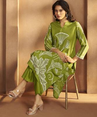 Green viscose rayon printed straight co-ord set 4