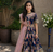 Navy Blue  Digital Print Gown With Embroidered Sequins 