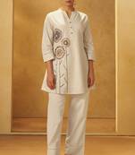 Women white pure cotton embroidered straight kurta co-ord set
