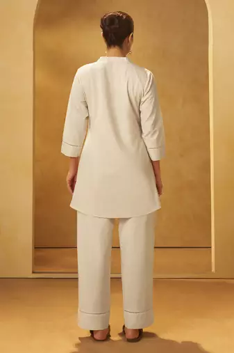 Women white pure cotton embroidered straight kurta co-ord set