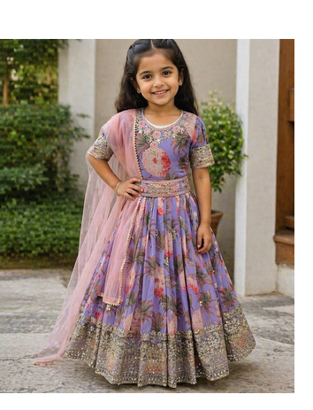  Lavender  Digital Print Gown With Embroidered Sequins  1