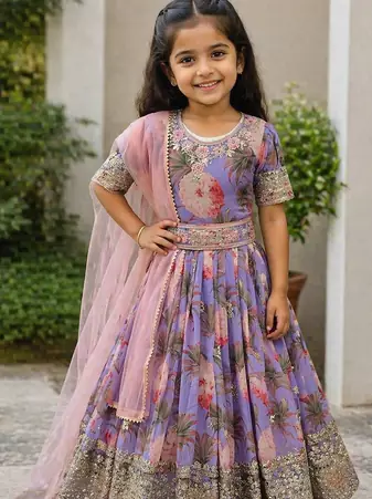  Lavender  Digital Print Gown With Embroidered Sequins 