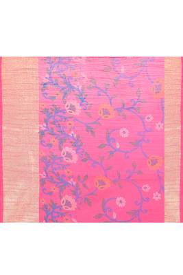 Women's pink embellished cotton blend printed saree 5
