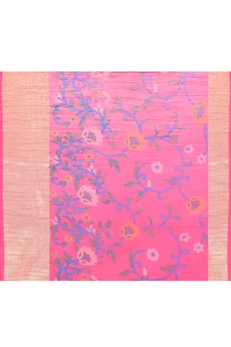 Women's pink embellished cotton blend printed saree