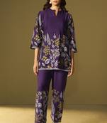 Purple rayon floral printed co-ord set for women