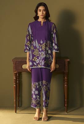 Purple rayon floral printed co-ord set for women 2