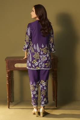 Purple rayon floral printed co-ord set for women 3