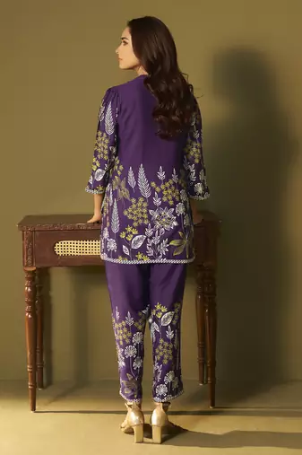 Purple rayon floral printed co-ord set for women