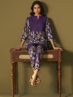 Purple rayon floral printed co-ord set for women 4