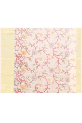 Women's baige embellished cotton blend printed saree 5