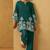 Women dark green embroidered cotton blend straight kurta co-ord set