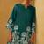 Women dark green embroidered cotton blend straight kurta co-ord set