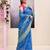 Women's sky blue embellished cotton blend printed saree