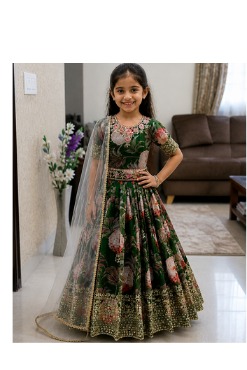  Green Digital Print Gown With Embroidered Sequins 1