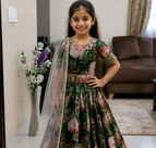  Green Digital Print Gown With Embroidered Sequins
