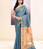 Women's sky blue embellished tissue jamdani saree