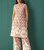 White pure cotton printed co-ord set for women