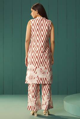 White pure cotton printed co-ord set for women 2