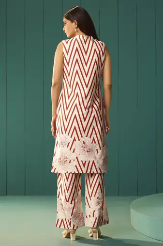 White pure cotton printed co-ord set for women