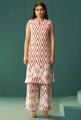 White pure cotton printed co-ord set for women 3