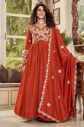 Pure vichitra embroidered gown with heavy cording sequence work & dupatta