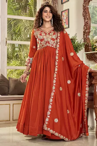 Pure vichitra embroidered gown with heavy cording sequence work & dupatta