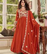 Pure vichitra embroidered gown with heavy cording sequence work & dupatta
