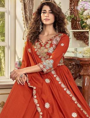 Pure vichitra embroidered gown with heavy cording sequin work & dupatta 2