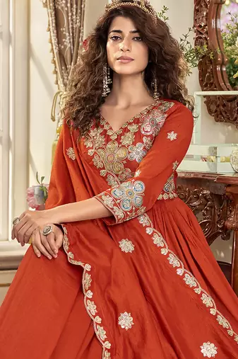 Pure vichitra embroidered gown with heavy cording sequin work & dupatta