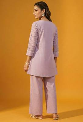 Lilac pure cotton schiffli embroidered fit & flare co-ord set 4