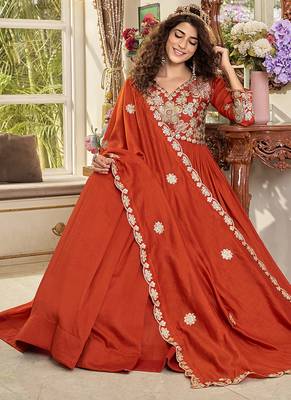 Pure vichitra embroidered gown with heavy cording sequin work & dupatta 3