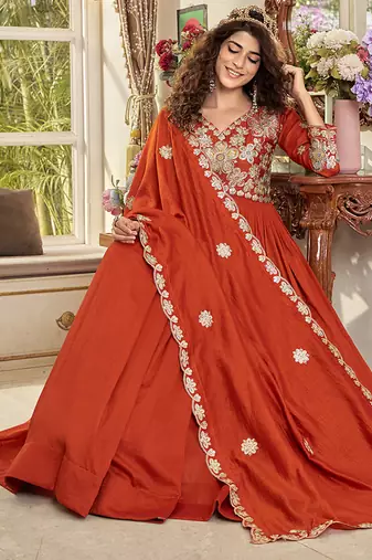 Pure vichitra embroidered gown with heavy cording sequin work & dupatta
