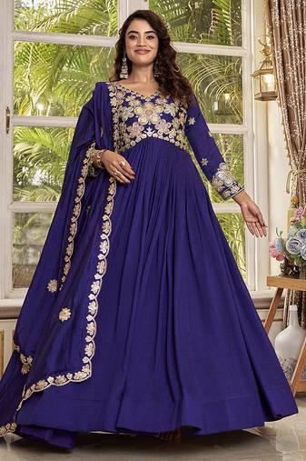 Pure vichitra embroidered gown with heavy cording sequence work & dupatta