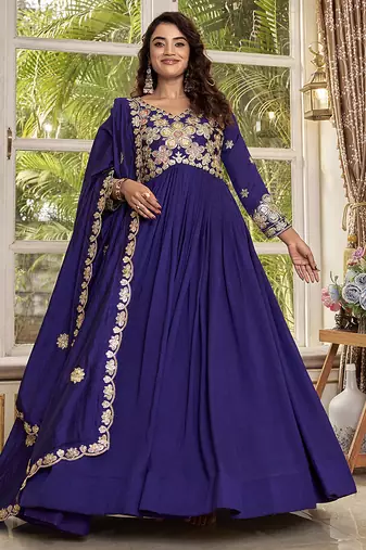 Pure vichitra embroidered gown with heavy cording sequence work & dupatta