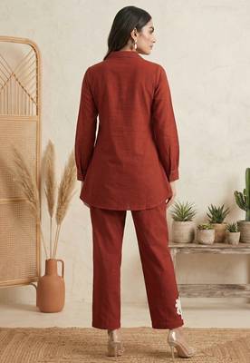 Rust pure cotton embroidered butta straight co-ord set 2