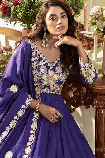 Pure vichitra embroidered gown with heavy cording sequence work & dupatta
