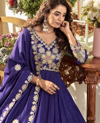 Pure vichitra embroidered gown with heavy cording sequence work & dupatta 3